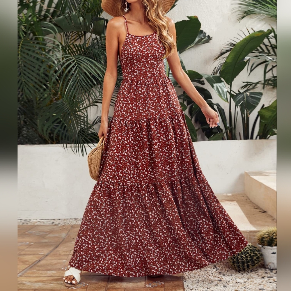SHEIN Red Floral Maxi Dress